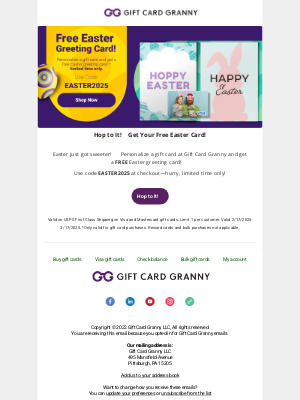 Gift Card Granny - Hop on This Offer 🐰 Free Easter Card!