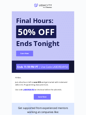 Udacity - Less Than 24 Hours Left To Get 50% OFF