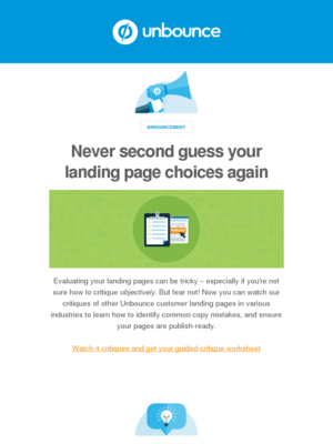 Unbounce - Unbounce Monthly Update: Learn to critique your pages to perfection