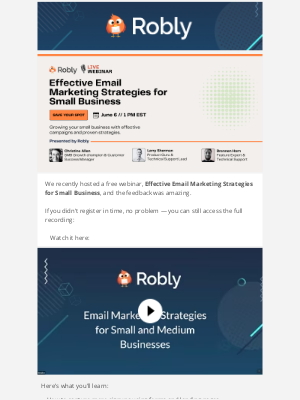 Robly Email Marketing - Here’s What You Missed – Watch the Free Replay       ﻿