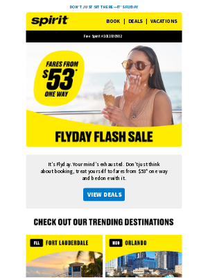 Jeff, fly with sweet $53* Flyday fares.