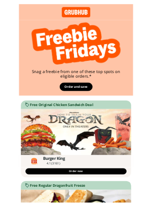 GrubHub - Freebie Fridays at Burger King and more!