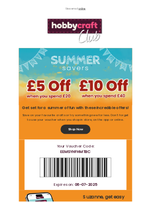 Hobbycraft (United Kingdom) - Suzanne, you  have a new voucher!