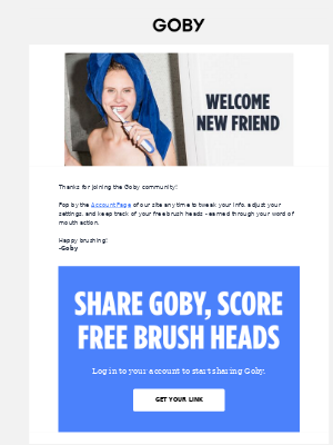 welcome email marketing by Goby