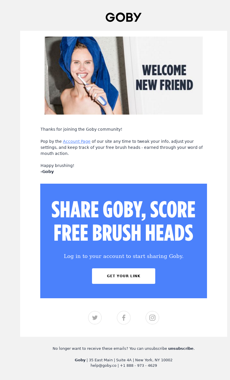 Referral program example included in a welcome email
