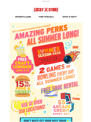 Bowlero - Limited Time! Summer Fun + A FREE Craft Lemonade 🍋