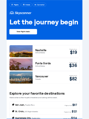 Skyscanner  - Nashville from $19 and more ✈️