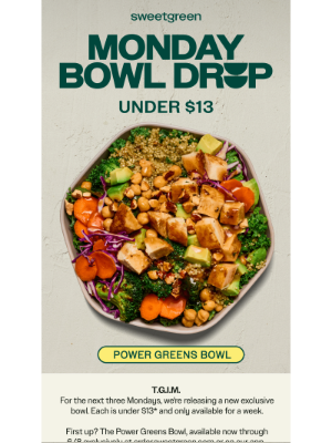 sweetgreen - Welcome to the Monday Bowl Drop