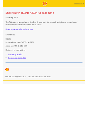 Shell - Shell fourth quarter 2024 update note