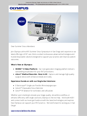 Olympus Corporation of the Americas - Discover What's New from Olympus at ARS Summer Sinus Symposium!