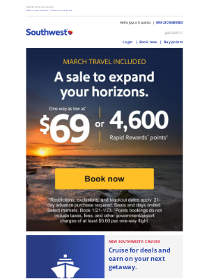 Southwest Airlines - $69 fare sale. New year, new travel goals.