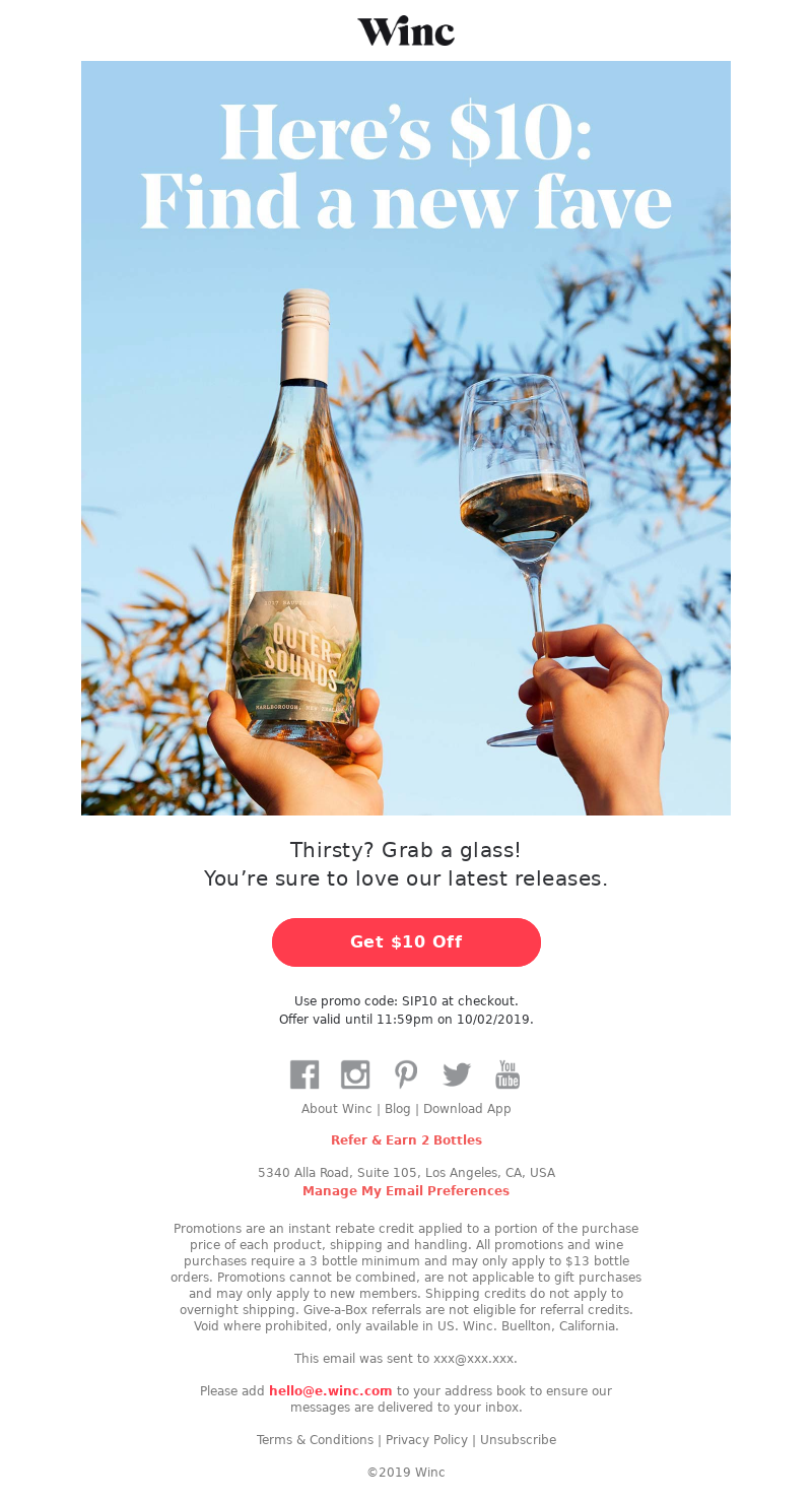Winc - MailCharts, let’s catch up over a glass of wine & $10 off