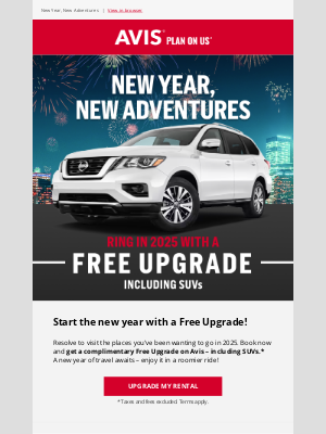 REMINDER: Start 2025 with a FREE UPGRADE - including SUVs!