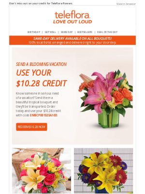 TeleFlora - Final days to redeem your [$10.28] credit ⌛