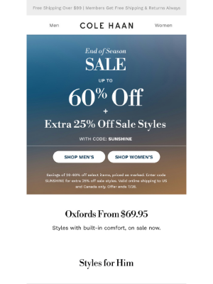 Cole Haan - Take an extra 25% off Oxfords starting at $69.95