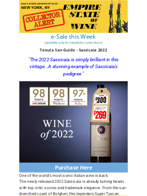 Sherry-Lehmann Inc - 2022 Sassicaia Release Alert – The OG of Tuscany Returns! 98Pts