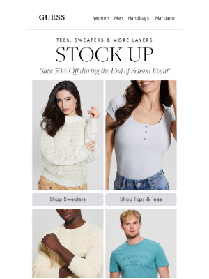 GUESS - Stock Up: 50% Off Tees & Sweaters