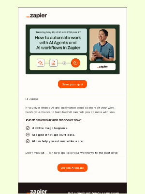 Zapier - You’re missing out! Register now to see AI workflows in action.
