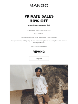 MANGO  - JEREMY, 30% off: Your access to Private Sales! 🛍️