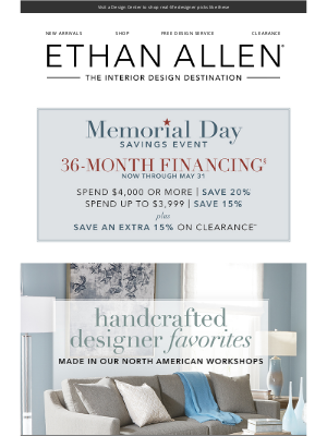 Ethan Allen - Surprise! 36-mo. financing§ is here! ❤️💙