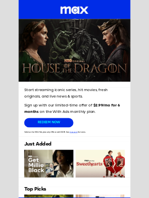 HBO Max - 🔔 Don’t miss out: $2.99/mo for 6 months.