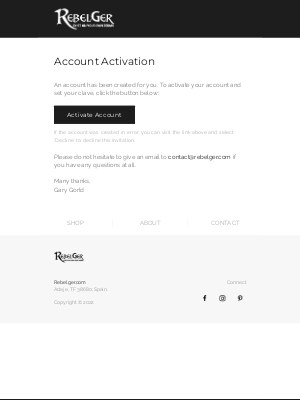 Rebelger - Customer account activation