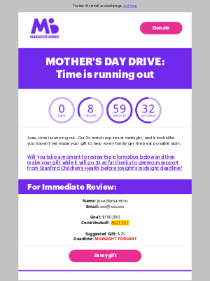 March of Dimes - ⏲ Can we count on your support before midnight, Jose?