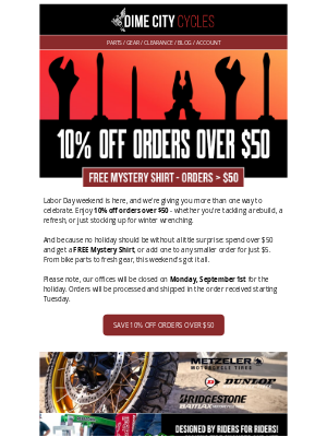Dime City Cycles - Wrench + Save - 10% Off Orders Over $50