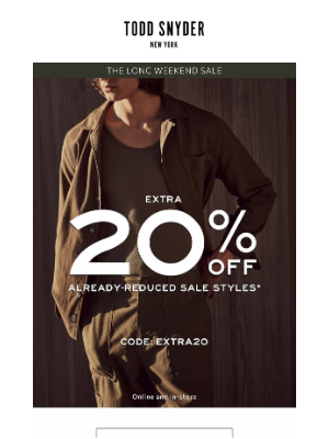 Todd Snyder - LAST CALL: Extra 20% Off Ends At Midnight