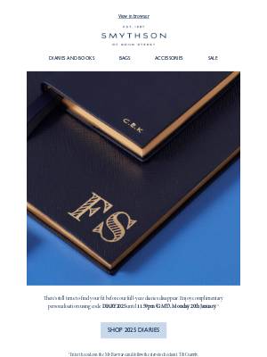 Smythson - Be quick, complimentary personalisation ends tonight