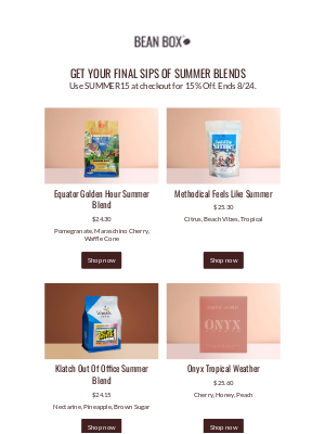 BeanBox - Last Call: Summer Blends ☕🌅 Sip 15% OFF