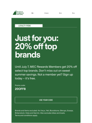 MEC (Canada) - MEC Rewards Members get 20% off