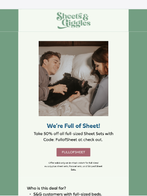 Sheets & Giggles - Do you (or someone you know) have a full-sized bed?