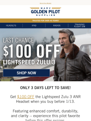 Marv Golden Pilot Supplies - 3 Days Left: Save $100 on Lightspeed Zulu 3