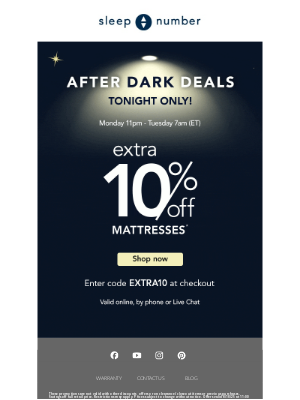 Sleep Number - Take An Extra 10% Off Mattresses, Tonight Only!