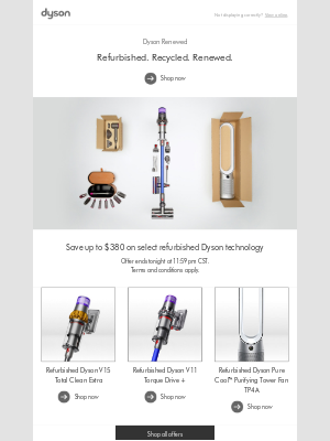 Dyson - Offer ends tonight: Save on select expertly refurbished Dyson machines