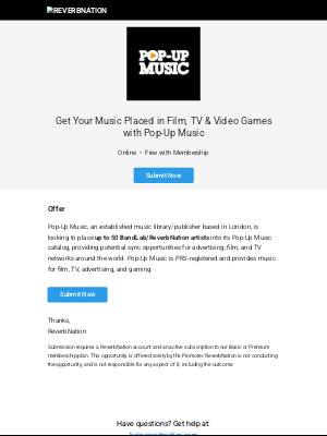 ReverbNation - Get your music in movies, TV shows, and more with Pop-Up Music 🎬