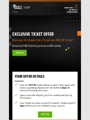 DraftKings - xxx, you can score TWO $10 Tickets! 🎟️