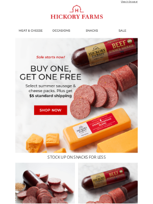 Hickory Farms - Starts Now: BOGO FREE summer sausage & cheese