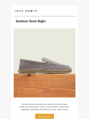 Jack Erwin - The New Cove Espadrille: 20% Off