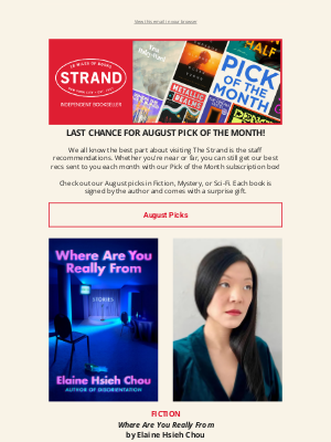 strandbookstore - Last Chance: August Pick of the Month & September Book Hookup