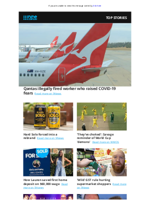 Channel 9 (Australia) - Lunch wrap: Qantas illegally sacked worker over COVID-19 concerns, court finds | Aussie opponent's World Cup 'demons'