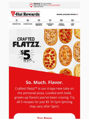 Pizza Hut - Only $5: Try NEW Crafted Flatzz™ — crispy, bold, and irresistible! 🍕