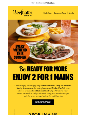 Brewers Fayre (United Kingdom) - ⚡ It's back again for another weekend: Enjoy 2 for 1 mains