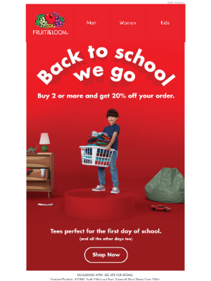 Fruit of the Loom - Shop for back to school with 20% off.