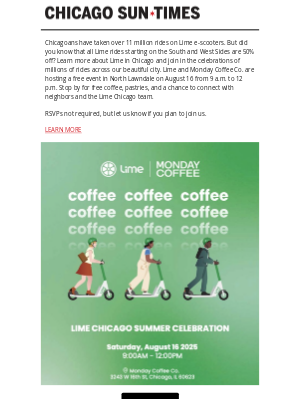 Chicago Sun-Times - Free Coffee, Matcha & Pastries This Saturday, On Lime