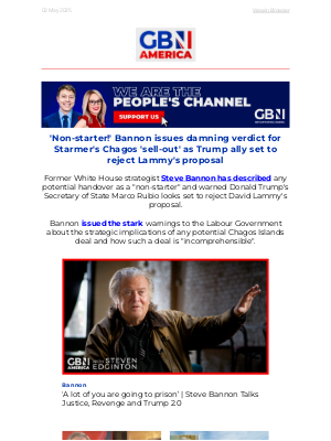 GB News (United Kingdom) - Steve Bannon slams Chagos deal | Trump bans Trans girls in women's sports | Super Bowl 2025 2025