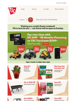 Tractor Supply Company - Hop in this Easter, we are open and stocked with savings!