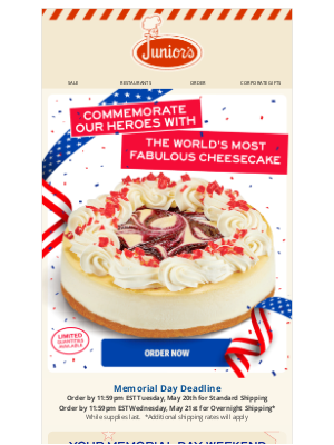Junior's Restaurant & Cheesecake - In Honor of Our Heroes Make It a Cheesecake Weekend