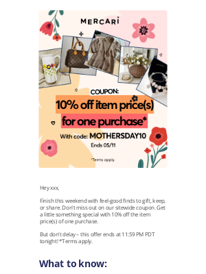 Mercari - Use MOTHERSDAY10 to purchase something special just for you. 🌷🪻